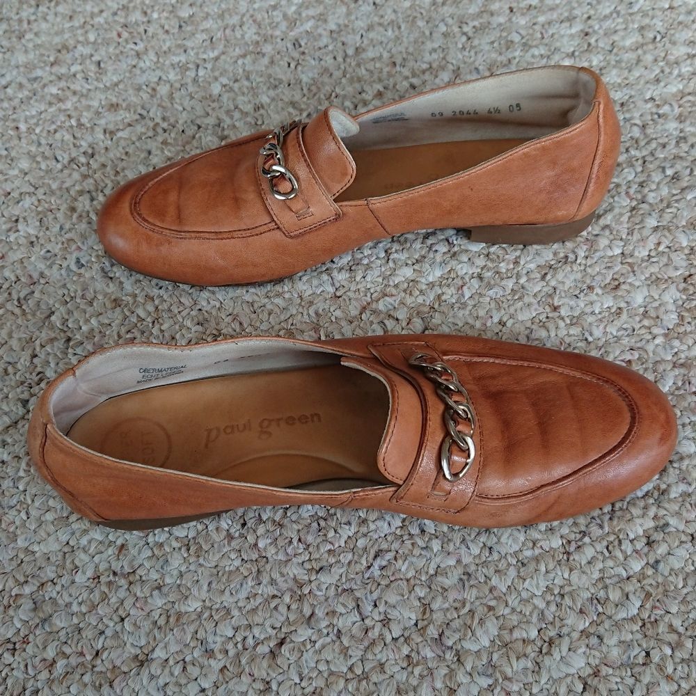 Paul Green Brown Leather classic Loafers with Chain Detail size 7 - Picture 2 of 12